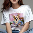 Tシャツ レディース 犬ファン 半袖 春夏 犬柄 プリント カジュアル かわいい 人間用 フィットネス ダンス ギンガムチェック コーギー ワンピース