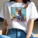Tシャツ レディース 犬ファン 半袖 春夏 犬柄 プリント カジュアル かわいい 人間用 フィットネス ダンス バラ コーギー ワンピース チェック柄 テーブルクロス