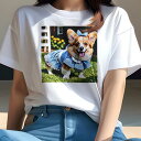 Tシャツ レディース 犬ファン 半袖 春夏 犬柄 プリント カジュアル かわいい 人間用 フィットネス ダンス ワンピース コーギー 芝生 リボン