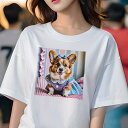 Tシャツ レディース 犬ファン 半袖 春夏 犬柄 プリント カジュアル かわいい 人間用 フィットネス ダンス ギンガムチェック コーギー リボン ワンピース