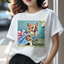 Tシャツ レディース 犬ファン 半袖 春夏 犬柄 プリント カジュアル かわいい 人間用 フィットネス ダンス プレゼント コーギー リボン ギンガムチェック ワンピース