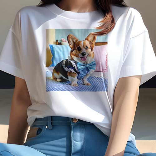 Tシャツ レディース 犬ファン 半袖 春夏 犬柄 プリント カジュアル かわいい 人間用 フィットネス ダンス 蝶ネクタイ コーギー チェック柄 ベッド Tシャツ レディース 犬ファン 半袖 春夏 犬柄 プリント カジュアル かわいい 人間用 フィットネス ダンス 蝶ネクタイ コーギー チェック柄 ベッド