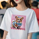 Tシャツ レディース 犬ファン 半袖 春夏 犬柄 プリント カジュアル かわいい 人間用 フィットネス ダンス リボン コーギー ギンガムチェック ワンピース