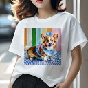 Tシャツ レディース 犬ファン 半袖 春夏 犬柄 プリント カジュアル かわいい 人間用 フィットネス ダンス リボン コーギー チェック柄 フリル