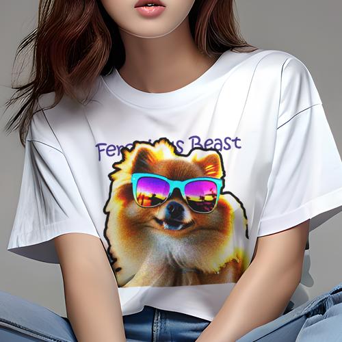 Tシャツ レディース 犬ファン 半袖 春夏 犬柄 プリント カジュアル かわいい 人間用 フィットネス ダンス サングラス ポメラニアン ビーチ
