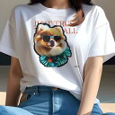 Tシャツ レディース 犬ファン 半袖 春夏 犬柄 プリント カジュアル かわいい 人間用 フィットネス ダンス サングラス ポメラニアン 首輪(4)