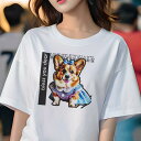 Tシャツ レディース 犬ファン 半袖 春夏 犬柄 プリント カジュアル かわいい 人間用 フィットネス ダンス リボン コーギー ワンピース