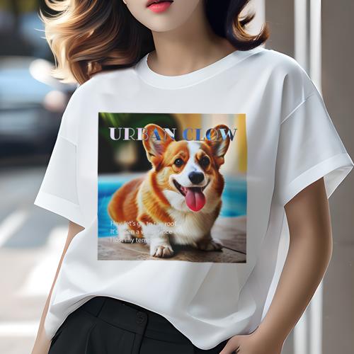 Tシャツ レディース 犬ファン 半袖 春夏 犬柄 プリント カジュアル かわいい 人間用 フィットネス ダンス プール コーギー 庭 笑顔 かわいい