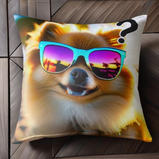 サングラス ポメラニアン 疑問符 クッションカバー 45×45cm アニマル柄 おしゃれ 可愛い クッション本體付き 正方形 犬ファン