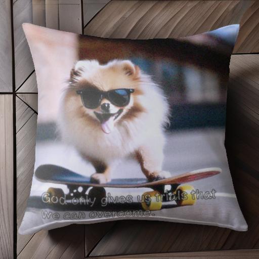 サングラス ポメラニアン スケートボード クッションカバー 45×45cm アニマル柄 おしゃれ 可愛い クッ..