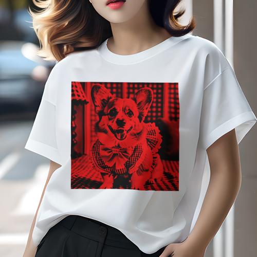 Tシャツ レディース 犬ファン 半袖 春夏 犬柄 プリント カジュアル かわいい 人間用 フィットネス ダンス リボン コーギー ドレス