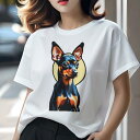 Tシャツ レディース 犬ファン 半袖 春夏 犬柄 プリント カジュアル かわいい 人間用 フィットネス ダンス 犬 ミニチュアピンシャー ペット アート ポップアート(4)