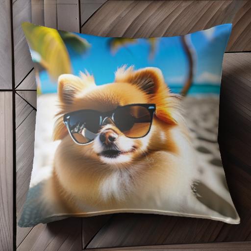 ビーチ ポメラニアン サングラス ヤシの木 海 クッションカバー 45×45cm アニマル柄 おしゃれ 可愛い クッション本体付き 正方形 犬ファン ビーチ ポメラニアン サングラス ヤシの木 海 クッションカバー 45×45cm アニマル柄 おしゃれ 可愛い クッション本体付き 正方形 犬ファン