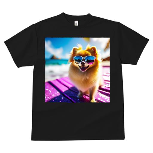Tシャツ メンズ キッズ 犬ファン 半袖 春夏 犬柄 プリント カジュアル かわいい 人間用 フィットネス ダンス ビーチ ポメラニアン サングラス 海 夏