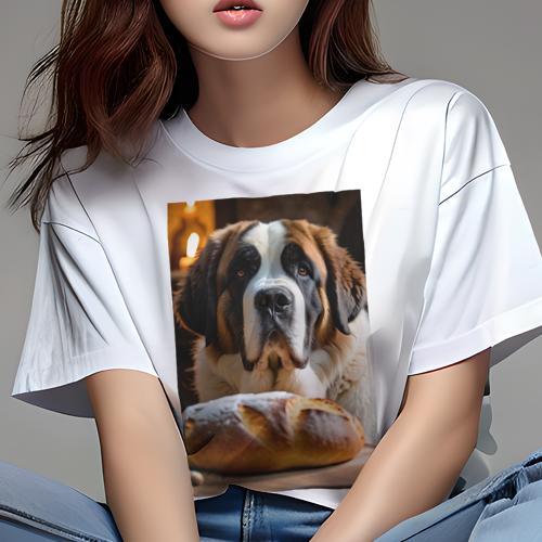 Tシャツ レディース 犬ファン 半袖 春夏 犬柄 プリント カジュアル かわいい 人間用 フィットネス ダンス パン セントバーナード 焼き菓子(4)