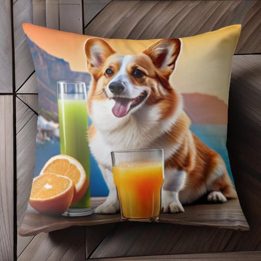 オレンジジュース コーギー グリーンスムージー オレンジ 海 クッションカバー 45×45cm アニマル柄 お..