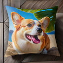 ビーチ コーギー 夏 休暇 海 クッションカバー 45×45cm アニマル柄 おしゃれ 可愛い クッション本体付き 正方形 犬ファン