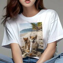 Tシャツ レディース 犬ファン 半袖 春夏 犬柄 プリント カジュアル かわいい 人間用 フィットネス ダンス ビーチ 柴犬 海 砂 ヤシの木(4)