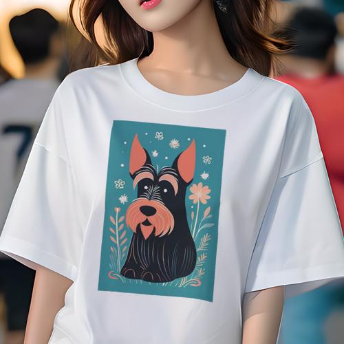 Tシャツ レディース 犬ファン 半袖 春夏 犬柄 プリント カジュアル かわいい 人間用 フィットネス ダンス 花 スコティッシュテリア 植物
