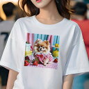 Tシャツ レディース 犬ファン 半袖 春夏 犬柄 プリント カジュアル かわいい 人間用 フィットネス ダンス イチゴ ポメラニアン チェック柄 プレゼント スイーツ