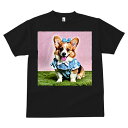 Tシャツ メンズ キッズ 犬ファン 半袖 春夏 犬柄 プリント カジュアル かわいい 人間用 フィットネス ダンス ギンガムチェック コーギー リボン ワンピース 緑の芝生
