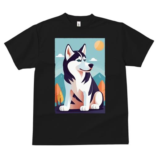 Tシャツ レディース 犬ファン 半袖 春夏 犬柄 プリント カジュアル かわいい 人間用 フィットネス ダンス 山 シベリアンハスキー 太陽 雲 木