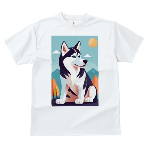 Tシャツ レディース 犬ファン 半袖 春夏 犬柄 プリント カジュアル かわいい 人間用 フィットネス ダンス 山 シベリアンハスキー 太陽 雲 木