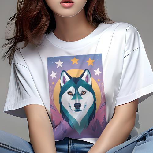 Tシャツ レディース 犬ファン 半袖 春夏 犬柄 プリント カジュアル かわいい 人間用 フィットネス ダンス 星 シベリアンハスキー 月 夜 空 Tシャツ レディース 犬ファン 半袖 春夏 犬柄 プリント カジュアル かわいい 人間用 フィットネス ダンス 星 シベリアンハスキー 月 夜 空