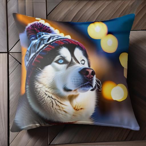 帽子 シベリアンハスキー ライト クッションカバー 45×45cm アニマル柄 おしゃれ 可愛い クッション本..