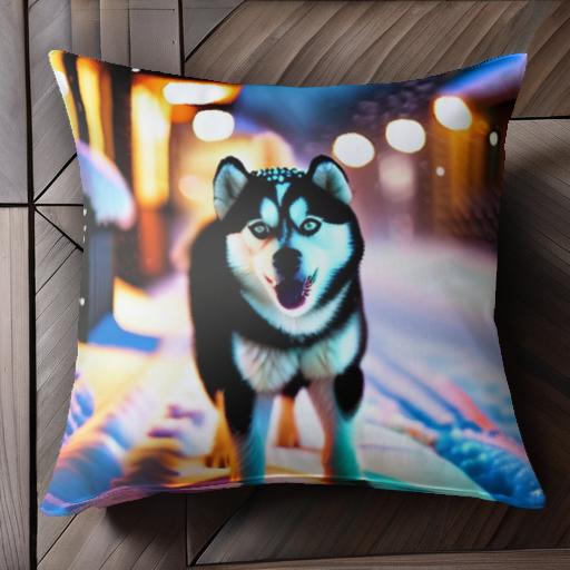 雪 ハスキー 冬 夜景 イルミネーション クッションカバー 45×45cm アニマル柄 おしゃれ 可愛い クッシ..