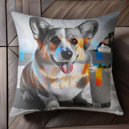 飲み物 コーギー クッションカバー 45×45cm アニマル柄 おしゃれ 可愛い クッション本体付き 正方形 犬ファン