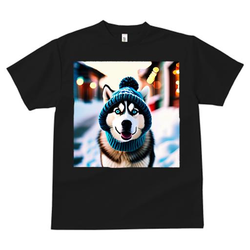 Tシャツ レディース 犬ファン 半袖 春夏 犬柄 プリント カジュアル かわいい 人間用 フィットネス ダンス 帽子 シベリアンハスキー スカーフ 冬 雪