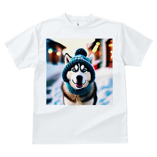 Tシャツ レディース 犬ファン 半袖 春夏 犬柄 プリント カジュアル かわいい 人間用 フィットネス ダンス 帽子 シベリアンハスキー スカーフ 冬 雪