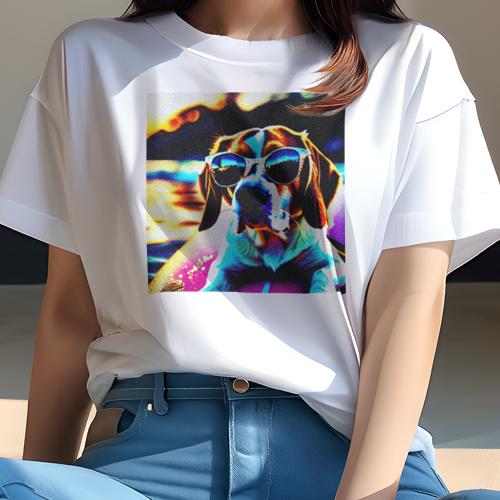 Tシャツ レディース 犬ファン 半袖 春夏 犬柄 プリント カジュアル かわいい 人間用 フィットネス ダンス サングラス ビーグル リゾート Tシャツ レディース 犬ファン 半袖 春夏 犬柄 プリント カジュアル かわいい 人間用 フィットネス ダンス サングラス ビーグル リゾート