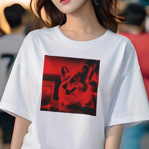Tシャツ レディース 犬ファン 半袖 春夏 犬柄 プリント カジュアル かわいい 人間用 フィットネス ダンス 飲み物 コーギー