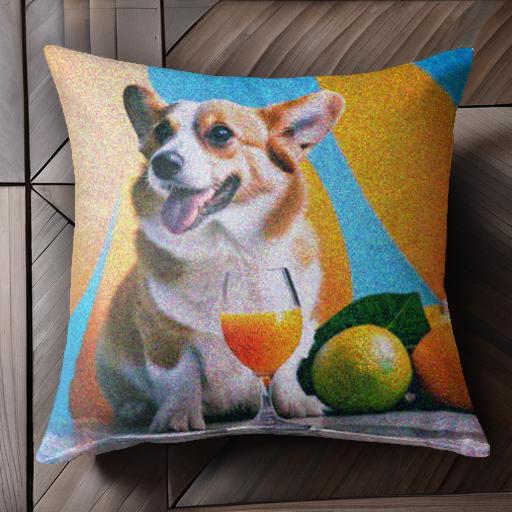 ジュース コーギー フルーツ クッションカバー 45×45cm アニマル柄 おしゃれ 可愛い クッション本体付..