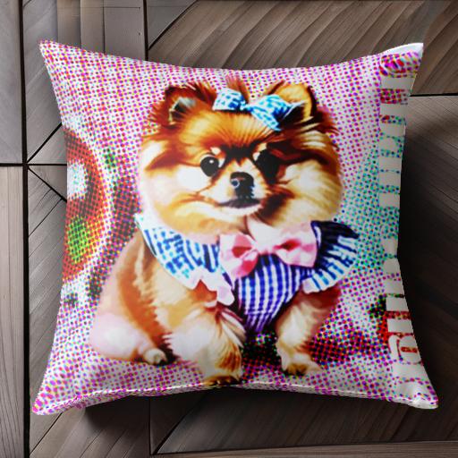 犬服 ポメラニアン リボン クッションカバー 45×45cm アニマル柄 おしゃれ 可愛い クッション本体付き 正方形 犬ファン