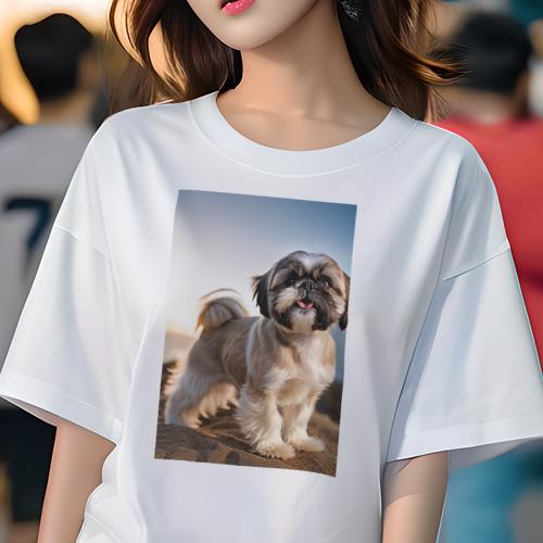Tシャツ レディース 犬ファン 半袖 春夏 犬柄 プリント カジュアル かわいい 人間用 個性派 ここだけのデザイン 面白 シーズー