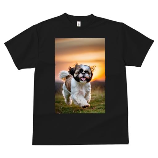 Tシャツ レディース 犬ファン 半袖 春夏 犬柄 プリント カジュアル かわいい 人間用 個性派 ここだけのデザイン 面白 夕焼け シーズー 草原