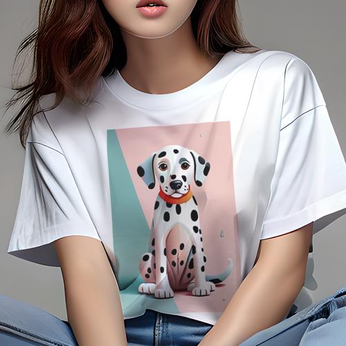 Tシャツ レディース 犬ファン 半袖 春夏 犬柄 プリント カジュアル かわいい 人間用 個性派 ここだけのデザイン 面白 水玉 ダルメシアン 首輪
