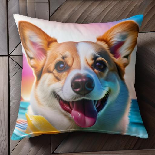 海 コーギー ビーチ 夕焼け チーズ クッションカバー 45×45cm アニマル柄 おしゃれ 可愛い クッション..