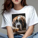 Tシャツ レディース 犬ファン 半袖 春夏 犬柄 プリント カジュアル かわいい 人間用 個性派 ここだけのデザイン 面白 パン セントバーナード(4)