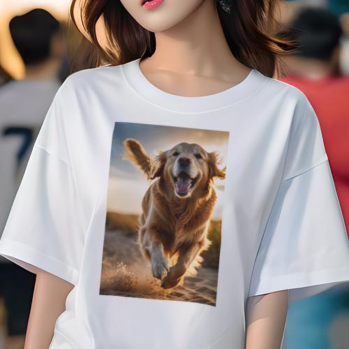 Tシャツ レディース 犬ファン 半袖 春夏 犬柄 プリント カジュアル かわいい 人間用 個性派 ここだけのデザイン 面白 夕焼け ゴールデンレトリバー 砂浜 笑顔 躍動感 Tシャツ レディース 犬ファン 半袖 春夏 犬柄 プリント カジュアル かわいい 人間用 個性派 ここだけのデザイン 面白 夕焼け ゴールデンレトリバー 砂浜 笑顔 躍動感