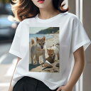 Tシャツ レディース 犬ファン 半袖 春夏 犬柄 プリント カジュアル かわいい 人間用 個性派 ここだけのデザイン 面白 ビーチ 柴犬 海 砂 貝殻(4)