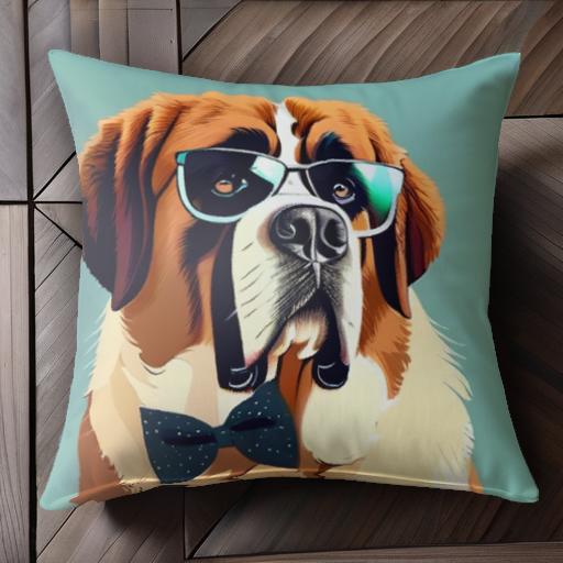メガネ セントバーナード 蝶ネクタイ クッションカバー 45×45cm アニマル柄 おしゃれ 可愛い クッション本体付き 正方形 犬ファン