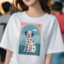 Tシャツ レディース 犬ファン 半袖 春夏 犬柄 プリント カジュアル かわいい 人間用 個性派 ここだけのデザイン 面白 空 ダルメシアン 太陽 雲 山(4)
