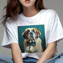 Tシャツ レディース 犬ファン 半袖 春夏 犬柄 プリント カジュアル かわいい 人間用 個性派 ここだけのデザイン 面白 蝶ネクタイ セントバーナード(4)