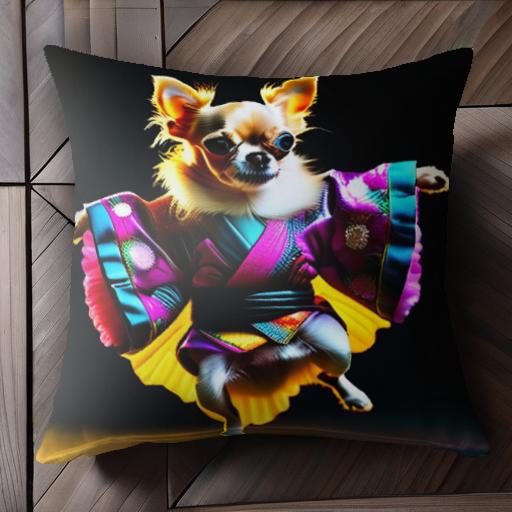 着物 チワワ 和風 日本 クッションカバー 45×45cm アニマル柄 おしゃれ 可愛い クッション本体付き 正方形 犬ファン