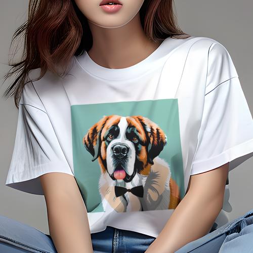 Tシャツ レディース 犬ファン 半袖 春夏 犬柄 プリント カジュアル かわいい 人間用 個性派 ここだけのデザイン 面白 蝶ネクタイ セントバーナード Tシャツ レディース 犬ファン 半袖 春夏 犬柄 プリント カジュアル かわいい 人間用 個性派 ここだけのデザイン 面白 蝶ネクタイ セントバーナード