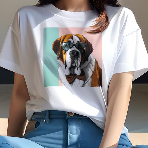 Tシャツ レディース 犬ファン 半袖 春夏 犬柄 プリント カジュアル かわいい 人間用 個性派 ここだけのデザイン 面白 メガネ セントバーナード 蝶ネクタイ Tシャツ レディース 犬ファン 半袖 春夏 犬柄 プリント カジュアル かわいい 人間用 個性派 ここだけのデザイン 面白 メガネ セントバーナード 蝶ネクタイ